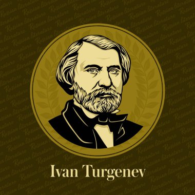 Bir Rus yazarın vektör portresi. Ivan Sergeyevich Turgenev (1818-1883), Rus yazar, şair, oyun yazarı, çevirmen ve Rus edebiyatının popüler isimlerinden biridir..
