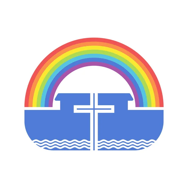 Illustration Biblique Croix Sur Fond Arche Arc Ciel Alliance — Image vectorielle