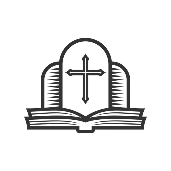 Ilustrație Creștină Logo Bisericii Crucea Domnului Isus Hristos Biblia Deschisă — Vector de stoc