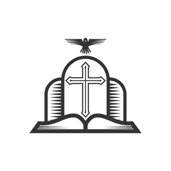 Cross Lord Jesus Christ Open Bible Dove Symbol Holy Spirit — Image vectorielle