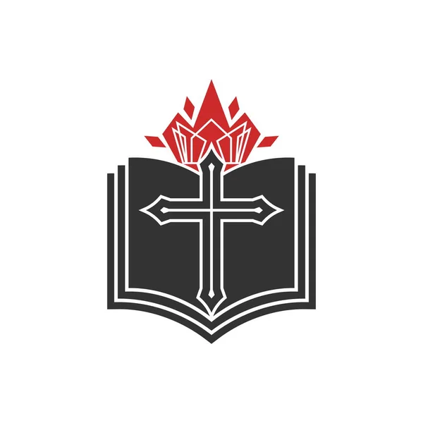 Християнська Притча Церковний Логотип Хрест Господа Єса Христа Відкрита Біблія — стоковий вектор
