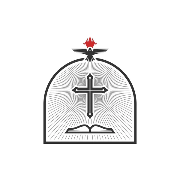 Chrześcijańska Ilustracja Logo Kościoła Krzyż Pana Jezusa Chrystusa Gołąb Płomień — Wektor stockowy