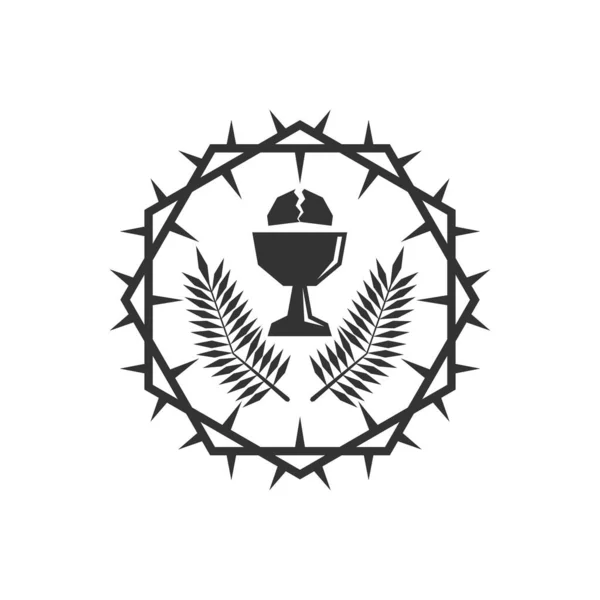 Христианская Иллюстрация Логотип Церкви Пальмовые Ветви Символы Таинства Граничащие Терновым — стоковый вектор