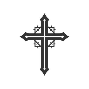 Christian illustration. Church logo. Cross of the Lord Jesus Christ and a crown of thorns. 
