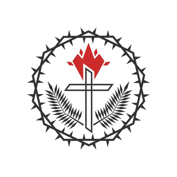 Christian Illustration Church Logo Cross Jesus Framed Crown Thorns — Stok Vektör