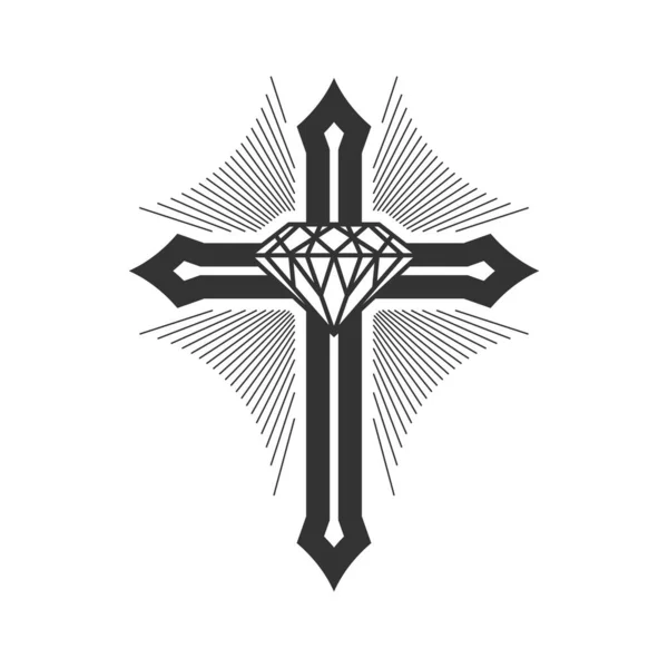 Christian Illustration Church Logo Cross Jesus Diamond Center God Love — Archivo Imágenes Vectoriales