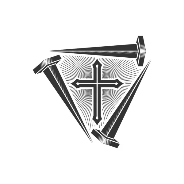Chrześcijańska Ilustracja Logo Kościoła Krzyż Jezusa Gwoździe Ukrzyżowania — Wektor stockowy
