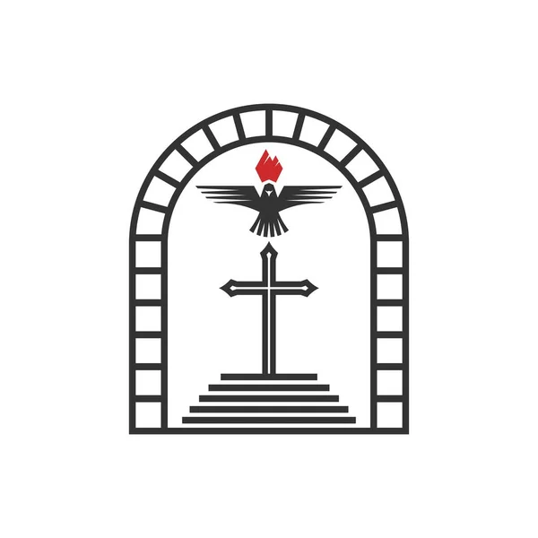 Christian Illustration Church Logo Steps Leading Cross Kingdom God Dove — ストックベクタ