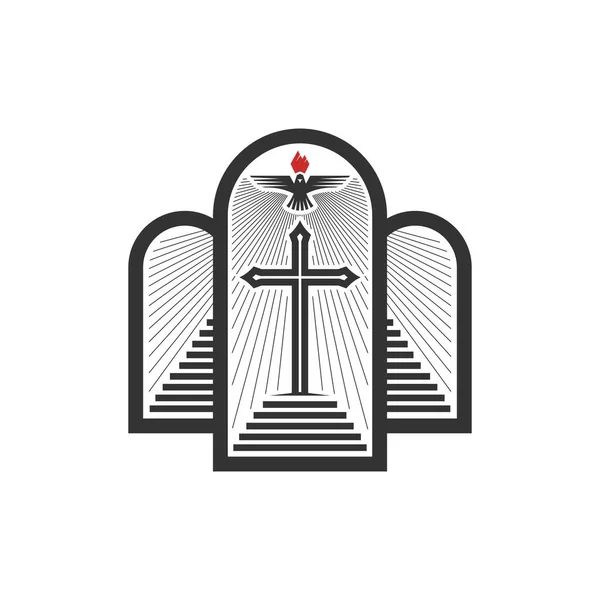 Christian Illustration Church Logo Steps Leading Cross Kingdom God Dove — ストックベクタ