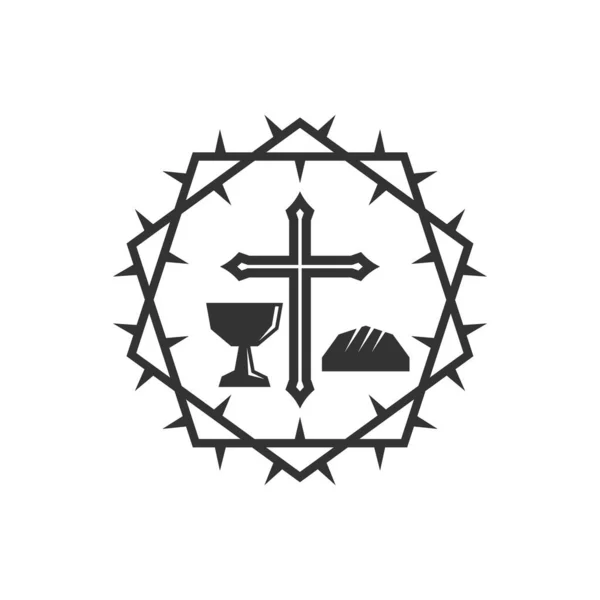 基督教插图 教堂的标志耶稣的十字架 圣礼的圣杯 都有荆棘的冠冕 — 图库矢量图片