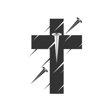 Christian illustration. Church logo. The cross of Jesus Christ pierced with nails.