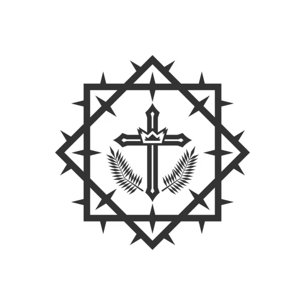 Illustrazione Cristiana Logo Della Chiesa Corona Del Centro Della Croce — Vettoriale Stock