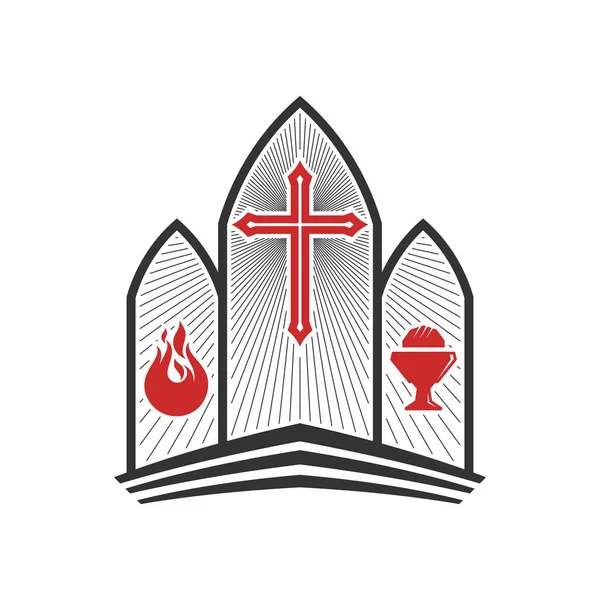 Christian Illustration Church Logo Cross Jesus Christ Flame Holy Spirit — Vector de stock