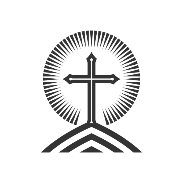 Christian Illustration Church Logo Cross Jesus Christ Mountain — Vector de stock