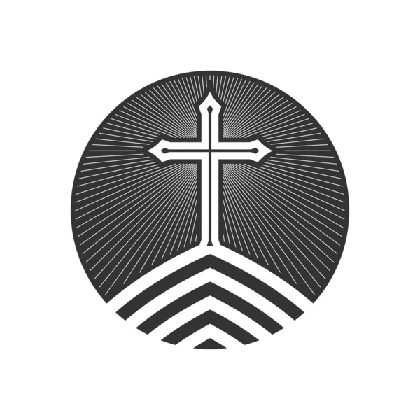 Christian Illustration Church Logo Cross Jesus Christ Mountain — Stok Vektör