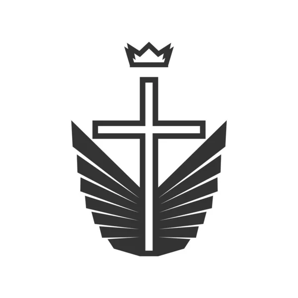 Christian Illustration Church Logo Cross Jesus Royal Crown Wings Holy — 스톡 벡터