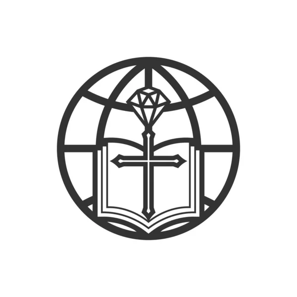 Χριστιανική Απεικόνιση Λογότυπο Εκκλησίας Βασιλεία Του Θεού Σταυρός Και Βίβλος — Διανυσματικό Αρχείο