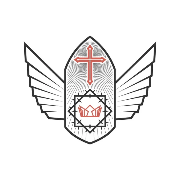 Христианская Иллюстрация Логотип Церкви Крест Иисуса Христа Терновый Венец Обрамленный — стоковый вектор