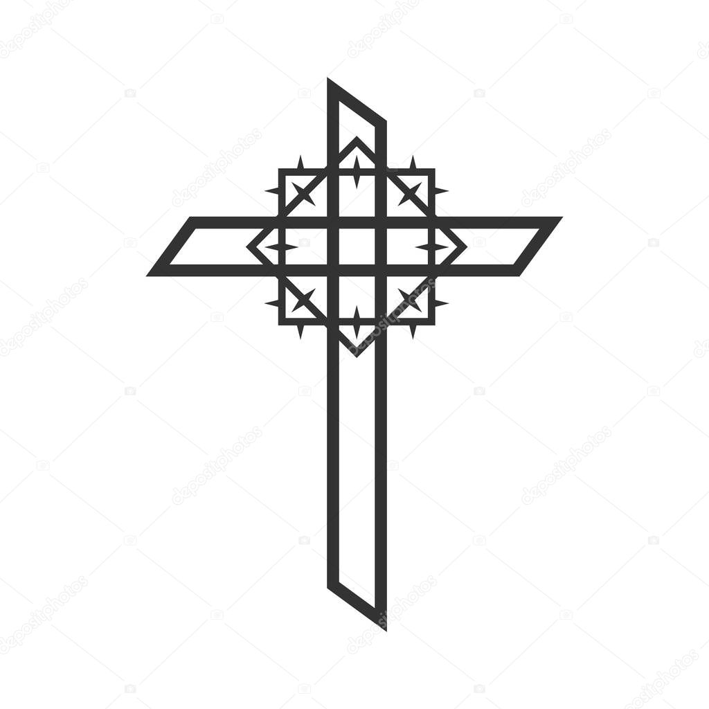 Christian illustration. Church logo. Cross of Jesus Christ and crown of thorns.