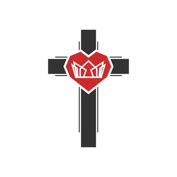 Christliche Illustration Kirchenlogo Krone Herzen Auf Dem Kreuz — Stockvektor