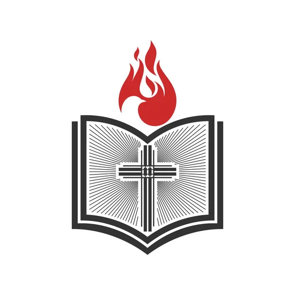 Christliche Illustration Kirchenlogo Das Jesuskreuz Eine Offene Bibel Und Symbole — Stockvektor