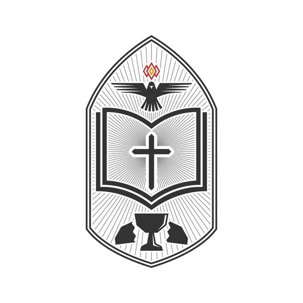 Christelijke Illustratie Kerk Logo Kruis Van Jezus Heilige Schrift Symbolen — Stockvector