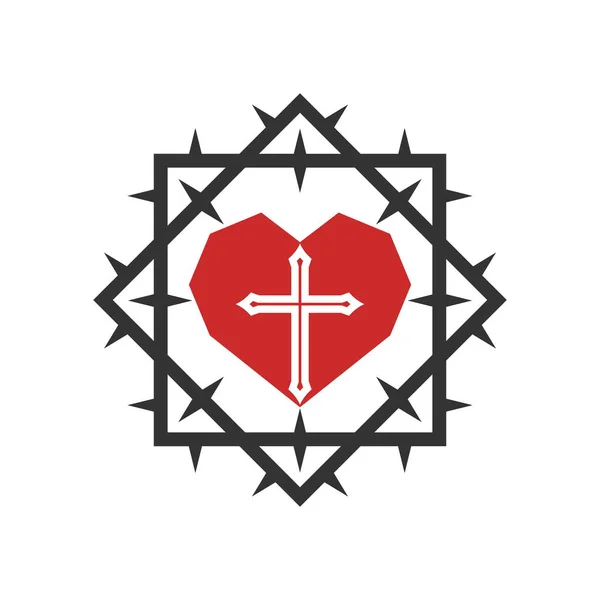 Christian Illustration Church Logo Heart Cross Jesus Crown Thorns — Stock Vector
