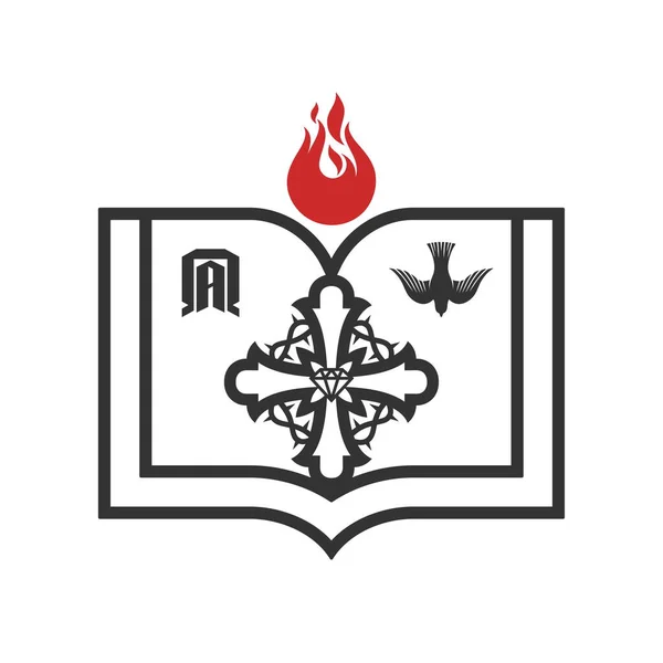 Христианская Иллюстрация Логотип Церкви Крест Иисуса Символы Вечности Внутри Библии — стоковый вектор