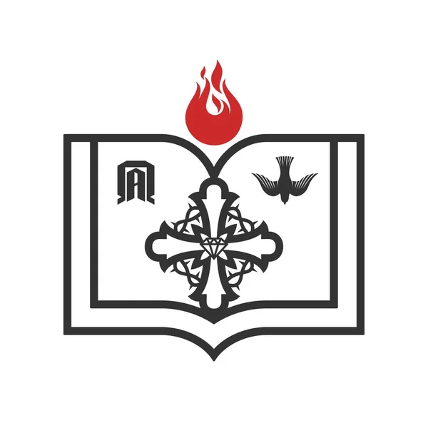 Christliche Illustration Kirchenlogo Jesuskreuz Und Symbole Der Ewigkeit Der Bibel — Stockvektor