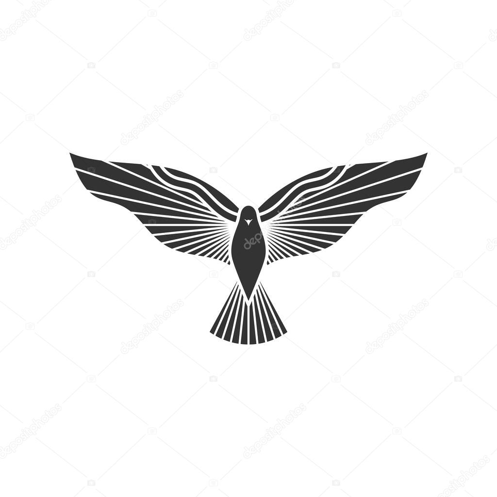 Christian illustration. Church logo. The dove is a symbol of God's Holy Spirit, peace and humility.