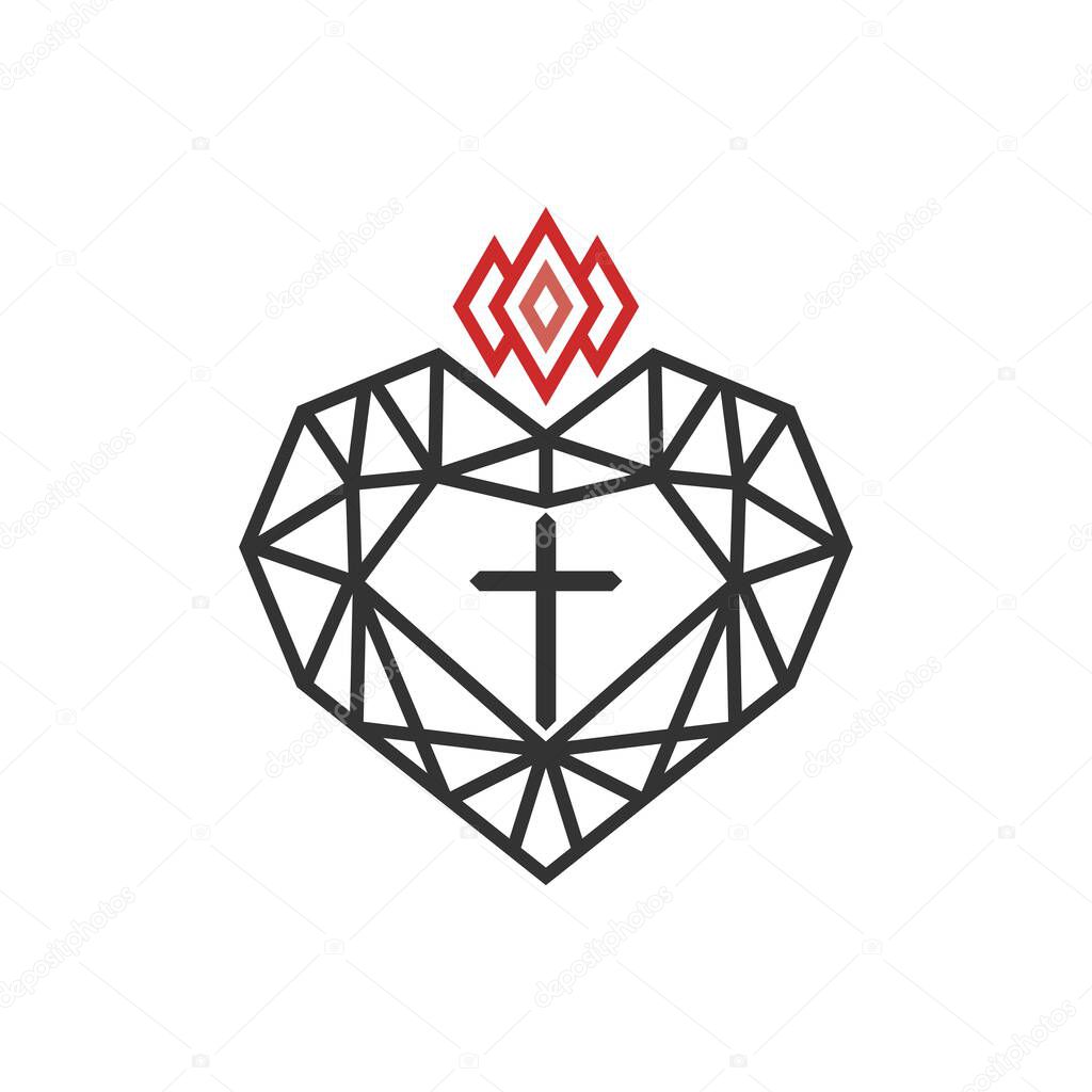Christian illustration. Church logo. The cross of Jesus inside the diamond.