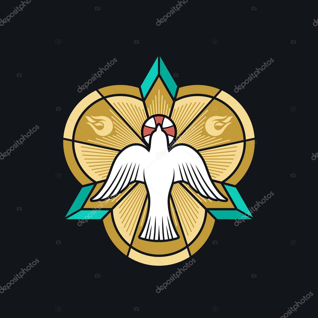 Christian illustration. The image of a dove - a symbol of the Holy Spirit of God, peace, rest and humility, in the context of the symbol of the Holy Trinity.