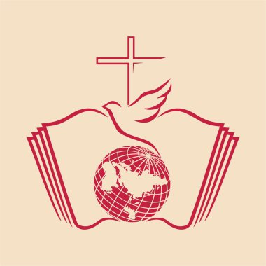 Güvercin, cross, Küre, İncil, açık simgesi