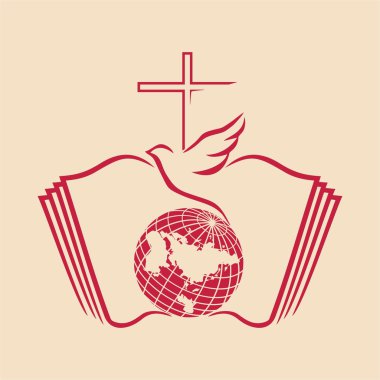 Dove, cross, globe, open Bible, icon clipart