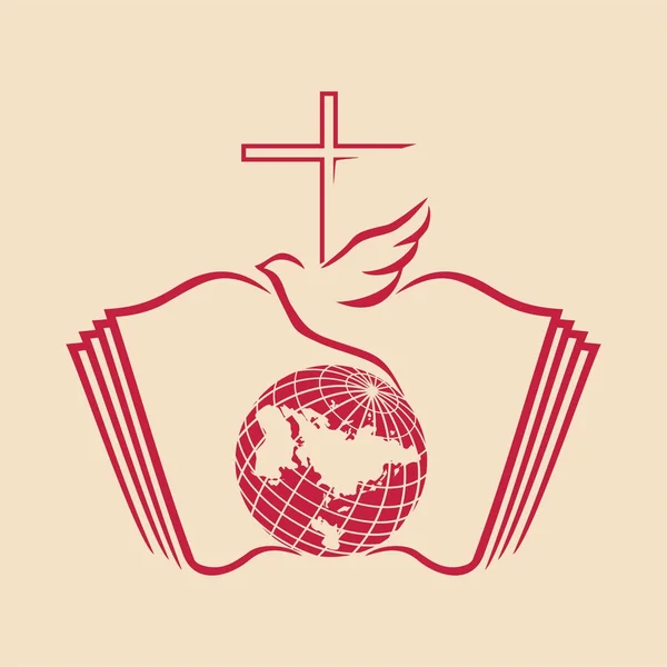 Dove, Krzyż, glob, otwórz Biblii, ikona — Wektor stockowy
