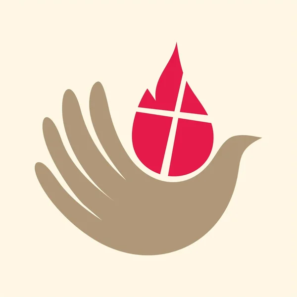 Taube, Hand, Flamme, heiliger Geist, Pentecost, Symbol — Stockvektor