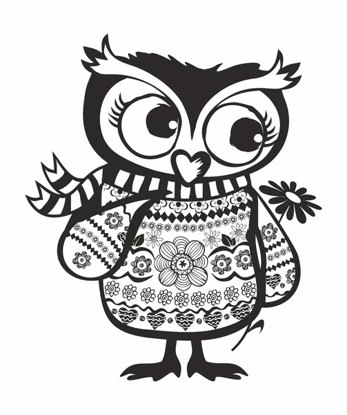 Hibou avec fleur — Image vectorielle