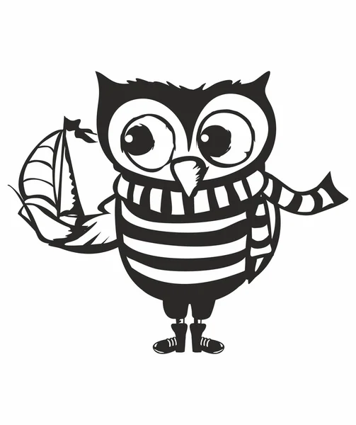 Hibou avec navire — Image vectorielle