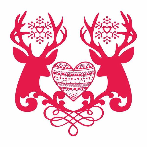 Reindeers, heart and snow — Stock Vector