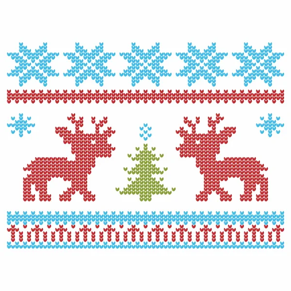 Πλέξιμο. Χριστούγεννα διάνυσμα φόντο. Ελάφια και χιόνι. — Διανυσματικό Αρχείο