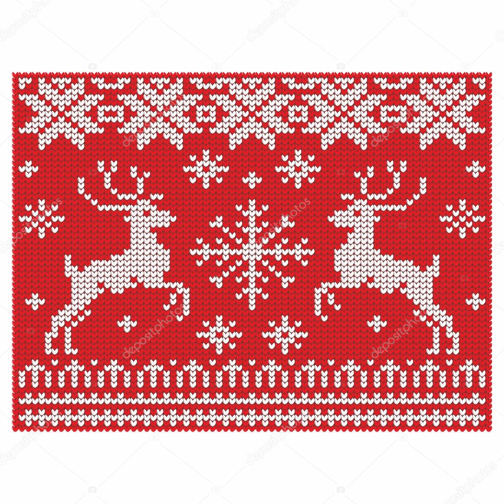 Knitting. Christmas vector background. Deers and snow.