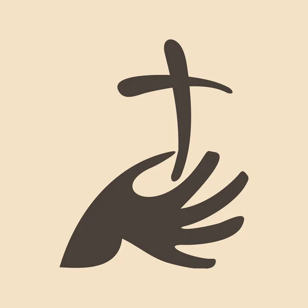 Main tenant une icône de croix — Image vectorielle