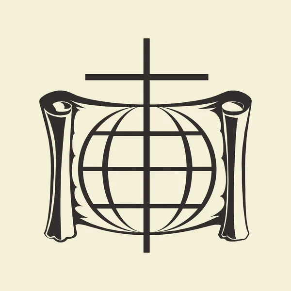 Croix, rouleau, globe, international, mondain, christianisme, missionnaire, icône — Image vectorielle