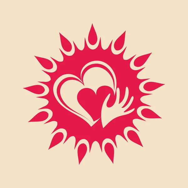 Sol, hjärta, hand, ikon — Stock vektor