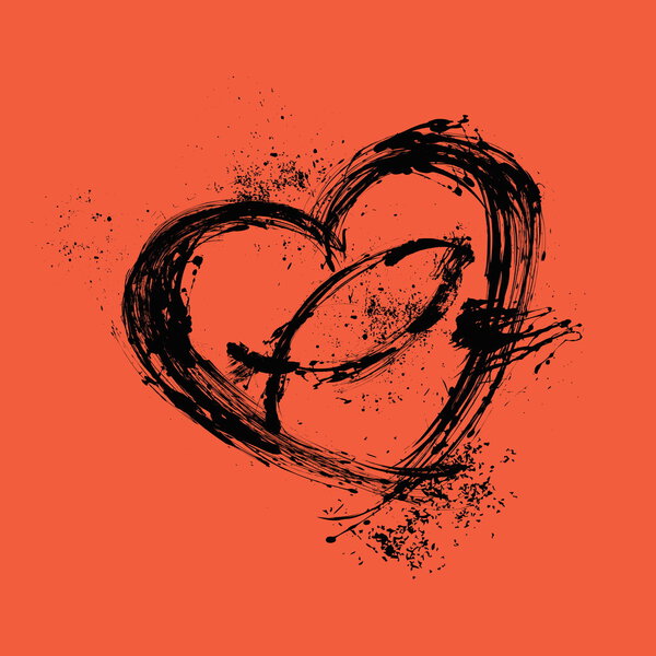 Кисть мажет сердце и скрещивает
