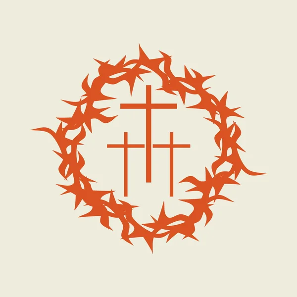 Trois croix dans une couronne d'épines — Image vectorielle