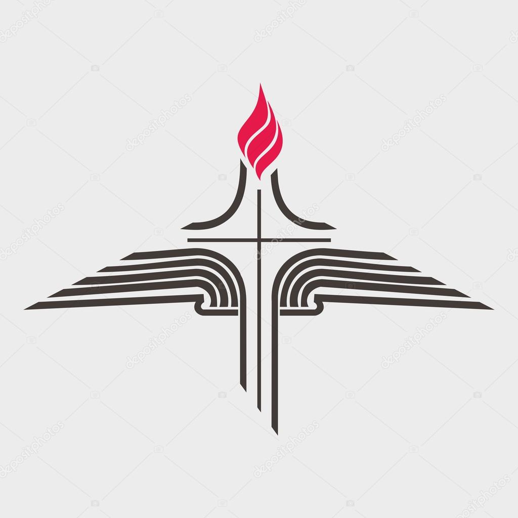 Flame, cross, and open Bible