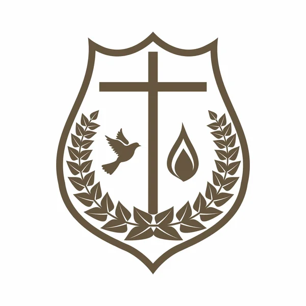 Логотип церкви. Крест, голубь и пламя . — стоковый вектор