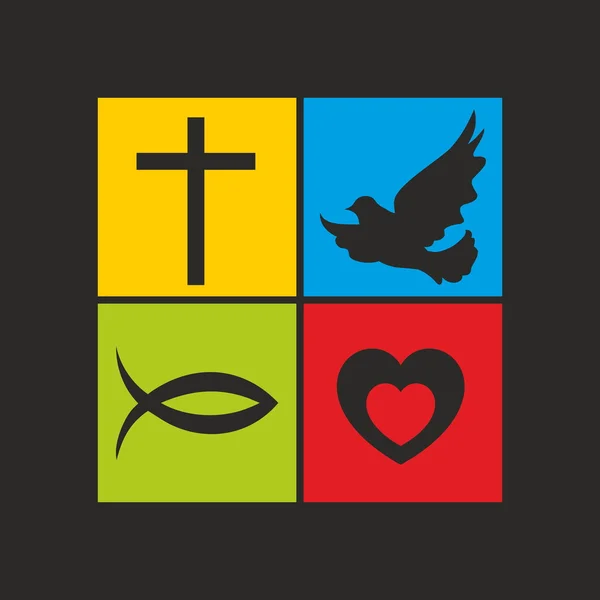 Kirchenlogo. Kreuz, Taube, Fisch Jesus und Herz — Stockvektor