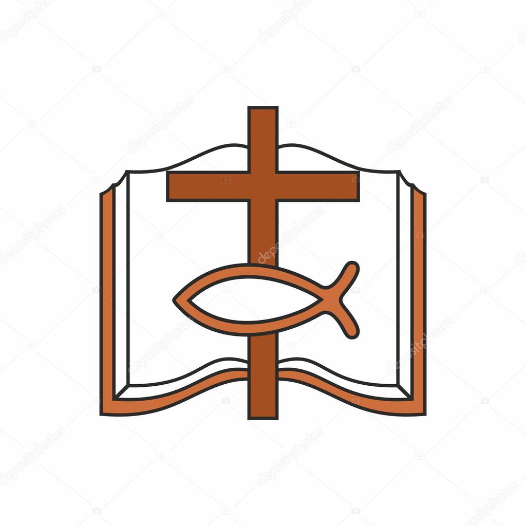 Church Logo Open Bible Cross And Fish Jesus Stock Vector Image By C Biblebox 86670984